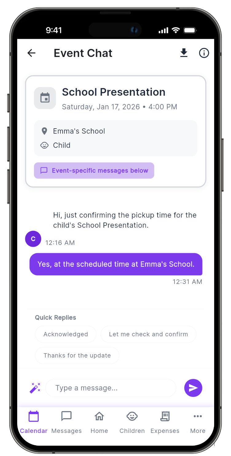 Event-linked messaging for school presentation